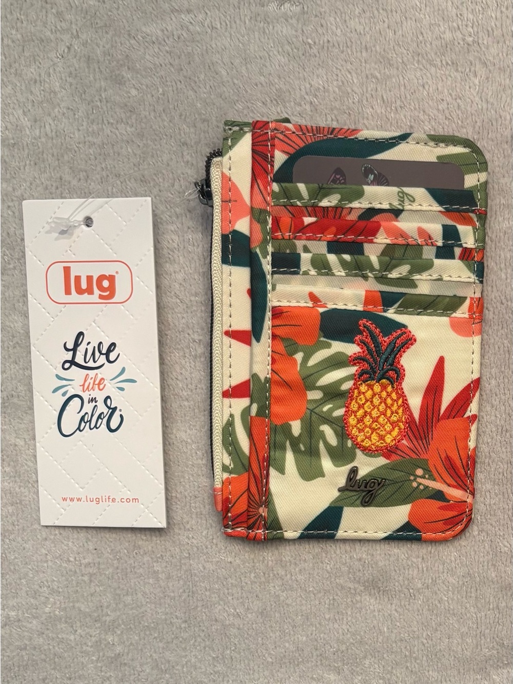 lug Lush Luau Tropical Slide Wallet with embroidered pineapple Card Holder